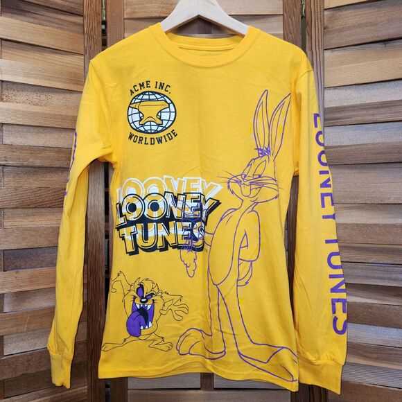 Other - Looney Tunes Gold Yellow Purple Long Sleeve Shirt Men's Size S 34/36 Cotton